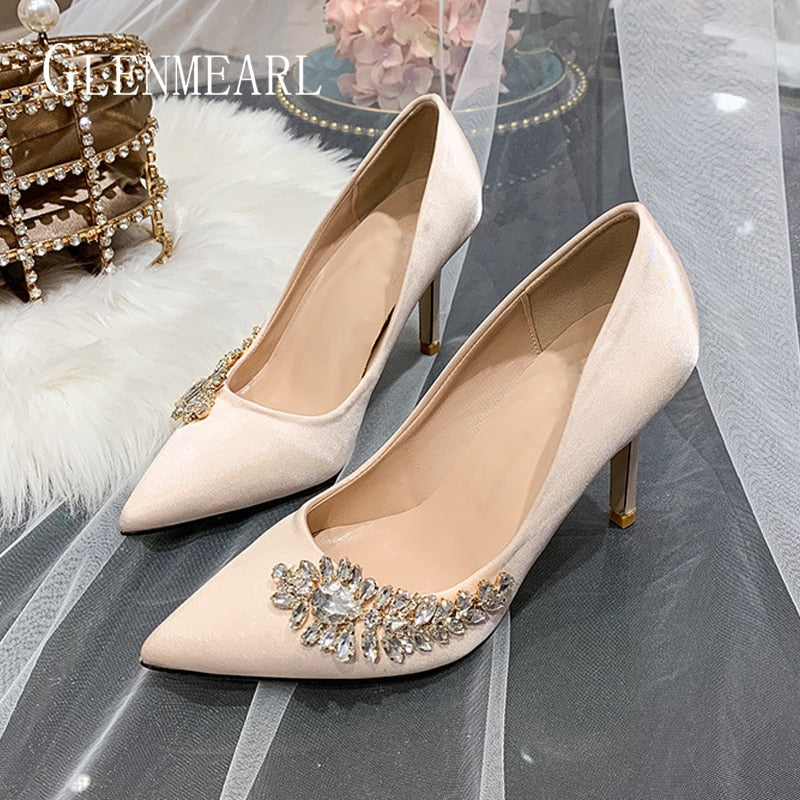 Silver Rhinestone Wedding Pointed Toe Shoes Stiletto Heels