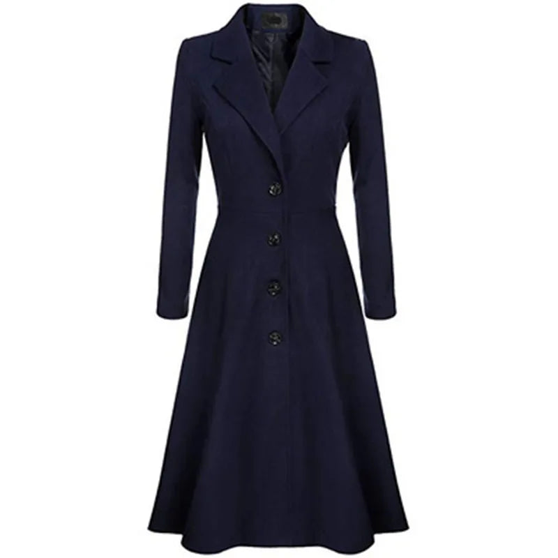 Women's Coat beautiful style slim Casual Chic Loose Elegant Vintage Long Sleeve Coat tops Navy Blue