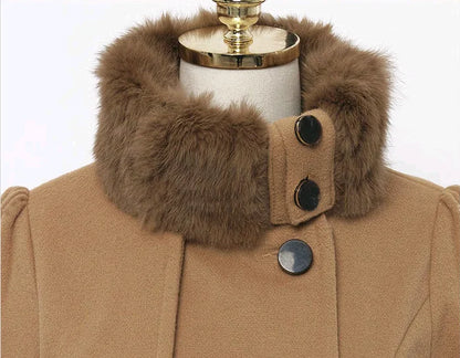 Women's Trench Coat Winter Slim Long Wool Sherpa Coat Double Breasted Padded Cashmere Coat England Style close-up