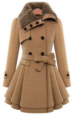 Women's Trench Coat Winter Slim Long Wool Sherpa Coat Double Breasted Padded Cashmere Coat England Style khaki