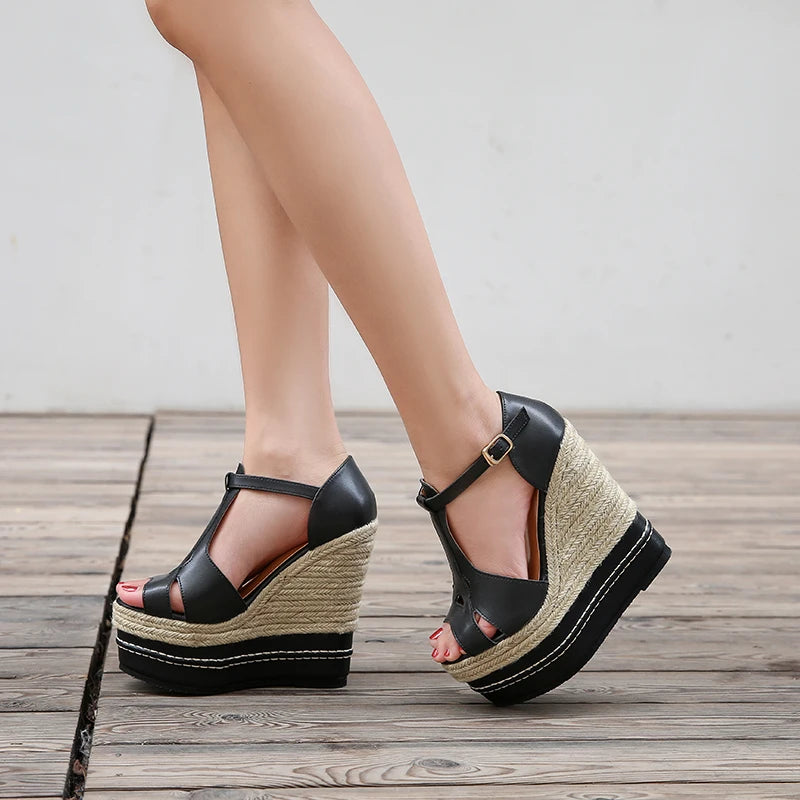 ALWED-36 Toe sandals with wedge Sandals high heel platform shoes nightclub shoes women wide black color