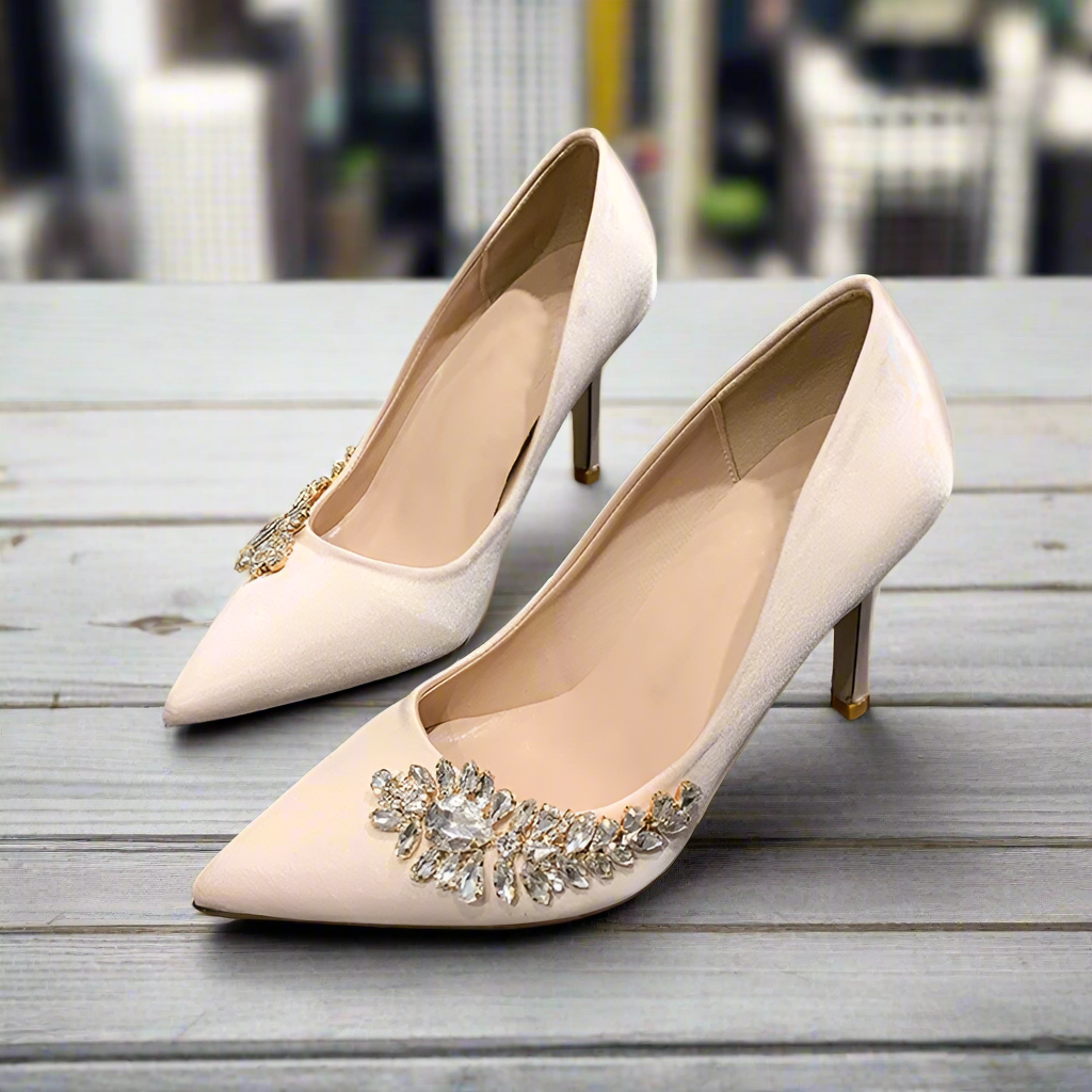 Wedding Shoes High Heels Rhinestone Silk Woman Pumps Pointed Toe