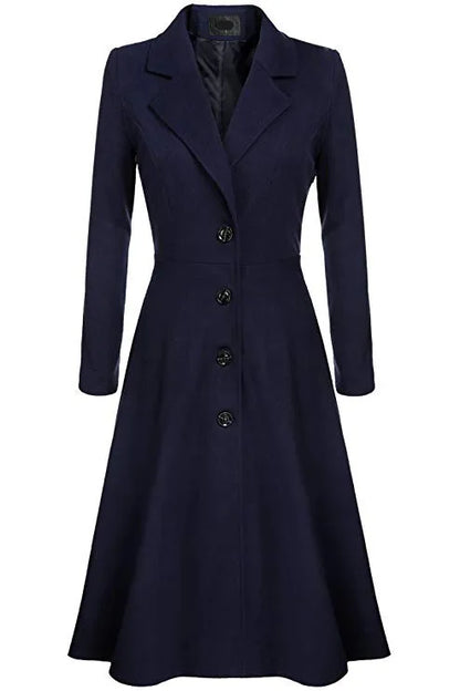 Women's Navy Blue Coat beautiful style slim Casual Chic Loose Elegant Vintage Long Sleeve Coat tops