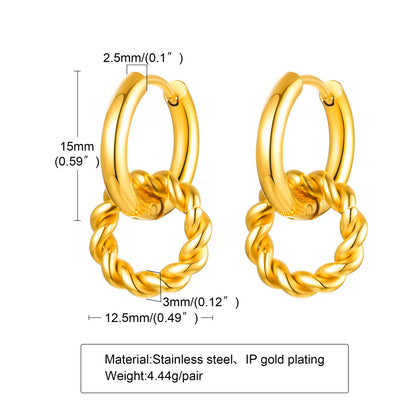 Earrings for Women Interlocked Circle, Removable Twisted Round Gold Color Stainless Steel Hoop, Stylish Girls Huggie