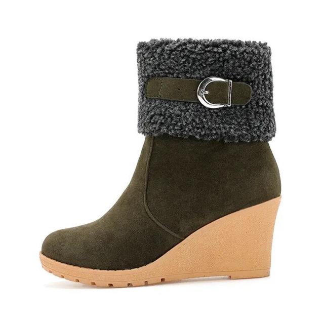 Winter Boots For Women - Botas de Invierno de Mujer Fur Warm Snow Boots Ladies Side Zip Wedges Flock Booties Ankle Boots Comfortable green