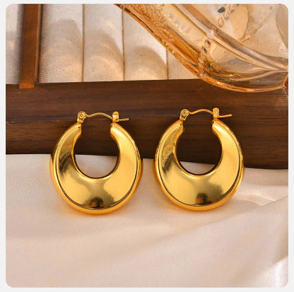 Earrings for Women 18K PVD Hoop, Gold Plated Stainless Steel Chunky Huggies Earrings, Minimalist Jewelry