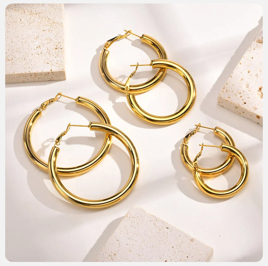 Earrings for Women  Gold Color Chunky Tube Hoops Earrings for Lady Lightweight Stainless Steel Round Earrings