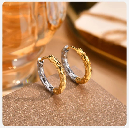 Earrings for Women Stainless Steel 2 Tones Hoop, Simple Waterproof Huggies