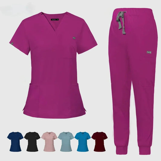 AL-37 Multicolor Scrubs Uniform Short Sleeve Tops + Pants Nursing Uniform Medical Surgery Workwear Scrub Set