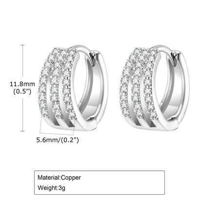 Earrings for Women Sparking Bling AAA CZ Stones Row Hoop Earrings, Silver Color Metal Huggies, Small Simple Claw Hoops