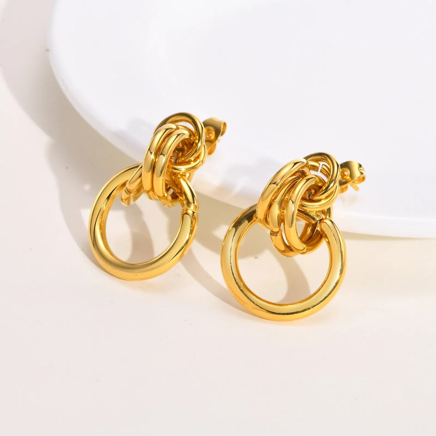 Women's Earrings Aretes para mujeres Gold Color Geometric Oval Hoop Earrings for Women, Simple Stainless Steel Metal Style Female Ear Gifts Accessory