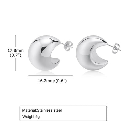 Earrings for Women Moon Stud, Glossy Stainless Steel Hollow C Shaped Earring Jewelry, pendientes mujer