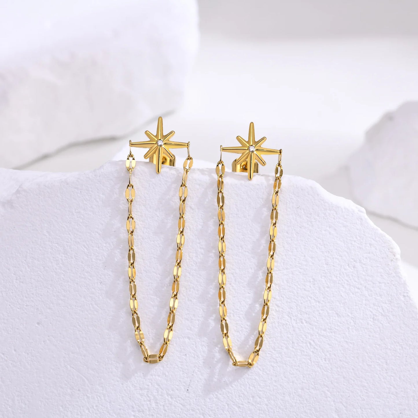 Earrings for Women Elegant Star, Gold Color Stainless Steel Chain Tassel Earrings Jewelry