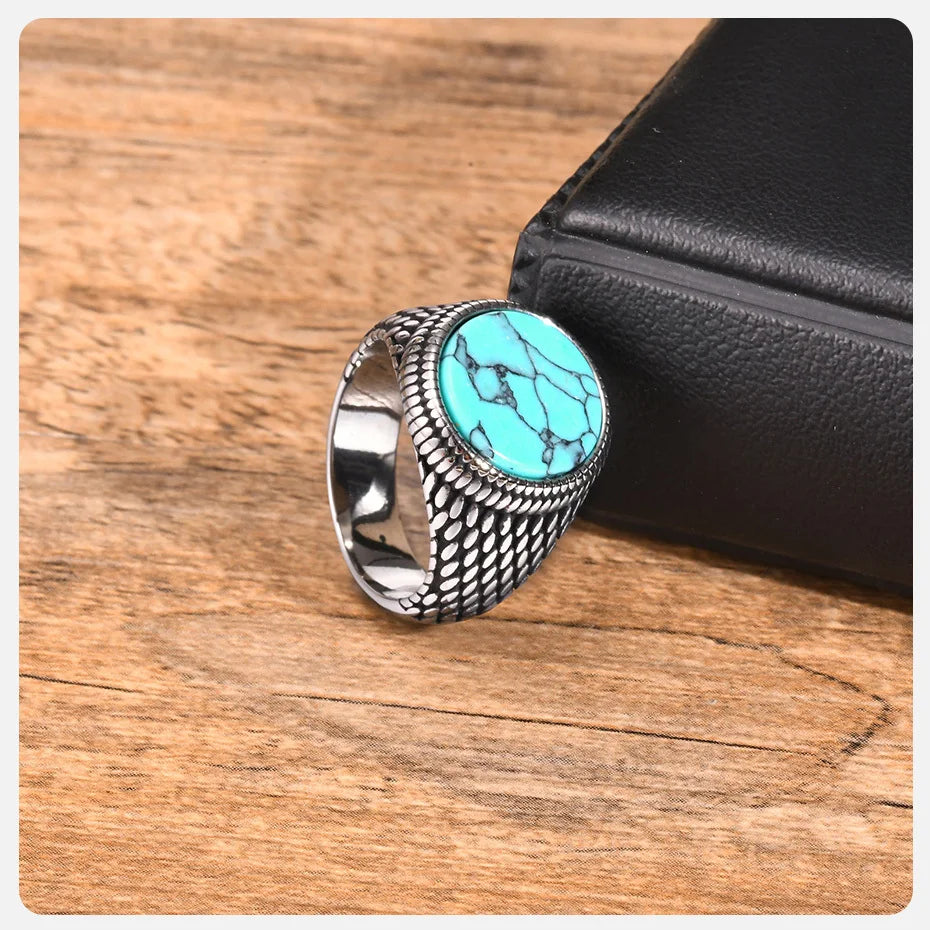 Men's Ring Retro Round Gemstone Ring Vintage Stainless Steel 02 theme image