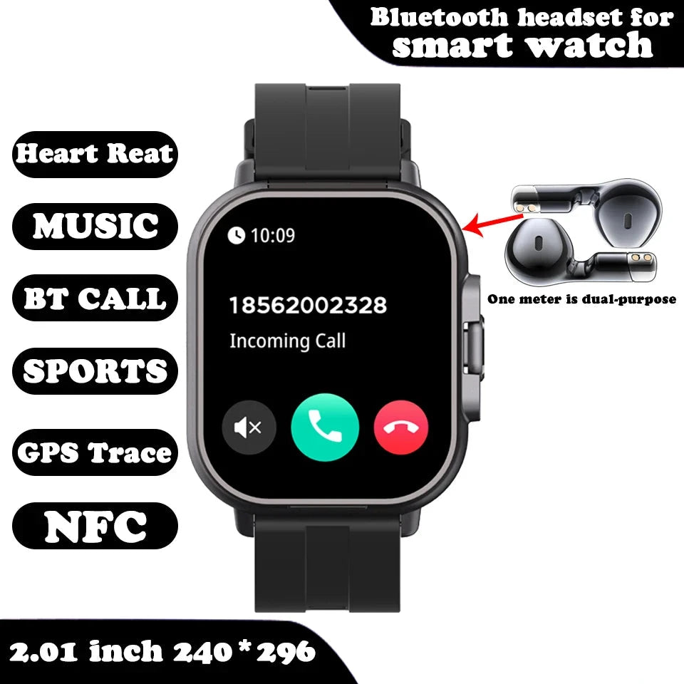 Smart Watch for women 2 in 1 With Earphone Smartwatch Bluetooth Call Watch GPS Track Heart Rate Monitor Play Music Black variant image