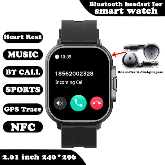 Smart Watch for women 2 in 1 With Earphone Smartwatch Bluetooth Call Watch GPS Track Heart Rate Monitor Play Music Black