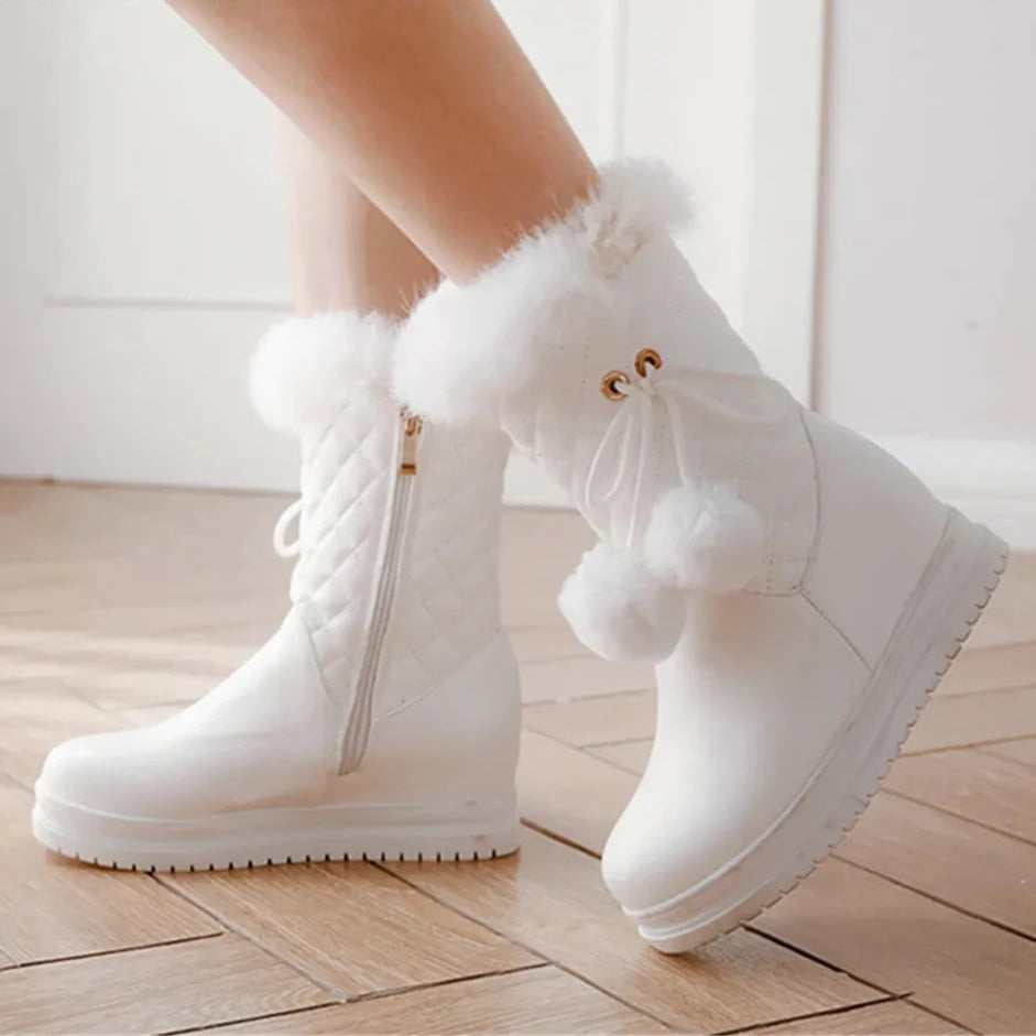 Winter Boots For Women - Botas de Invierno de Mujer Platform Thick Plush Warm Zip White Color