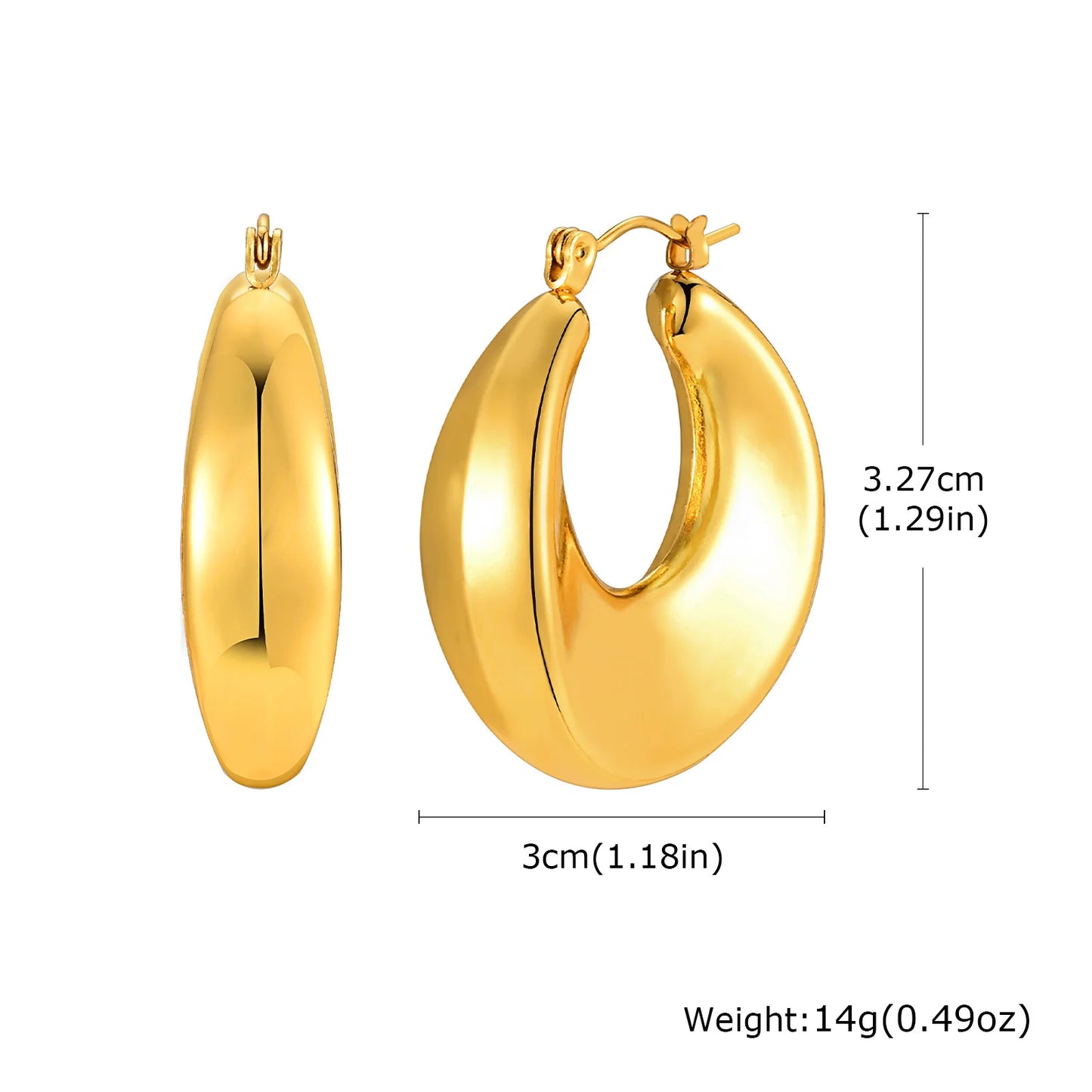 Earrings for Women 18K PVD Hoop, Gold Plated Stainless Steel Chunky Huggies Earrings, Minimalist Jewelry