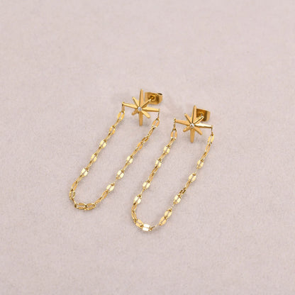 Earrings for Women Elegant Star, Gold Color Stainless Steel Chain Tassel Earrings Jewelry