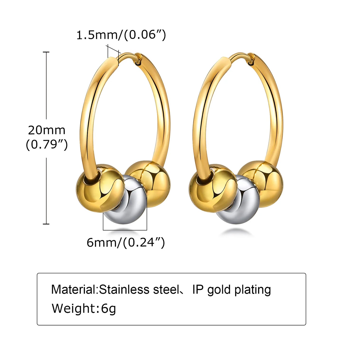 Earrings for Women Minimalist Hoop Anti Allergy Stainless Steel Gold and Silver Color Beads Charm Earrings Jewelry