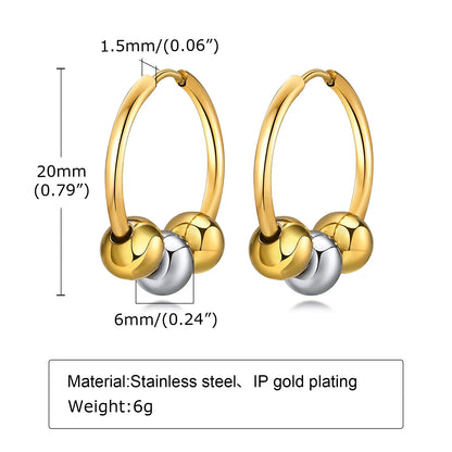 Earrings for Women Minimalist Hoop Anti Allergy Stainless Steel Gold and Silver Color Beads Charm Earrings Jewelry