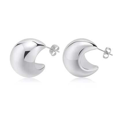 Earrings for Women Moon Stud, Glossy Stainless Steel Hollow C Shaped Earring Jewelry, pendientes mujer