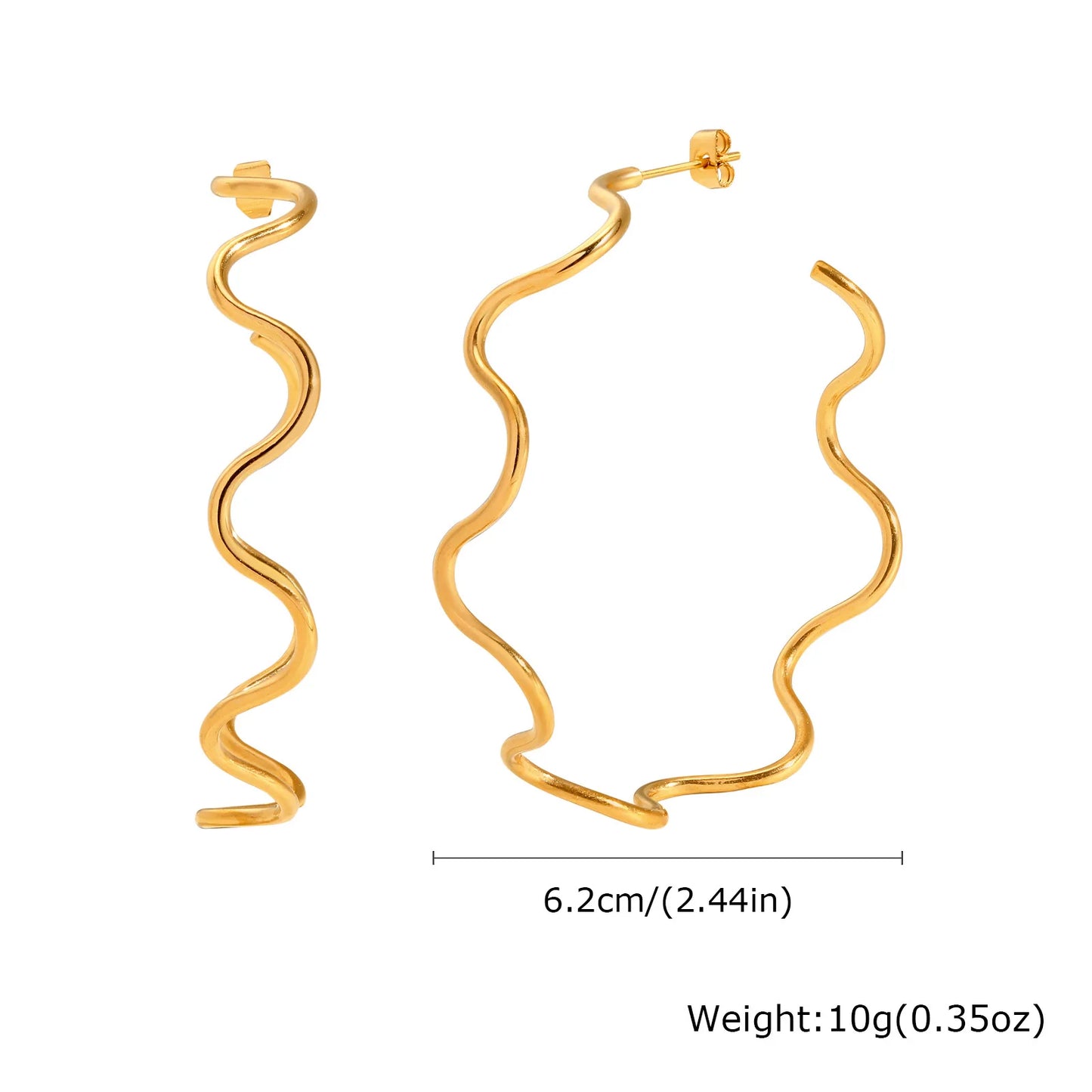 Earrings for Women, Oversize Gold Plated Stainless Steel C Shaped Wave Earrings Stylish Trendy Exaggerated Ear Jewelry