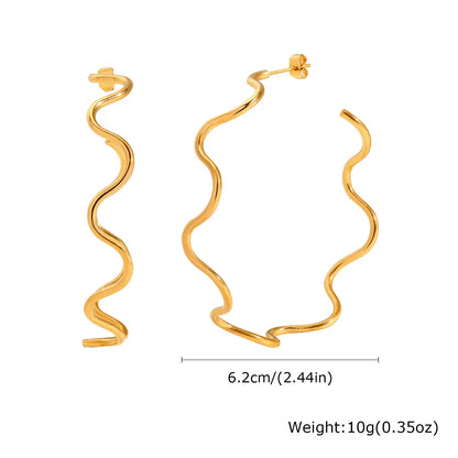 Earrings for Women, Oversize Gold Plated Stainless Steel C Shaped Wave Earrings Stylish Trendy Exaggerated Ear Jewelry