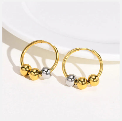 Earrings for Women Minimalist Hoop Anti Allergy Stainless Steel Gold and Silver Color Beads Charm Earrings Jewelry