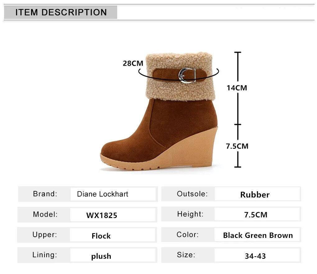 Winter Boots For Women - Botas de Invierno de Mujer Fur Warm Snow Boots Ladies Side Zip Wedges Flock Booties Ankle Boots Comfortable specs