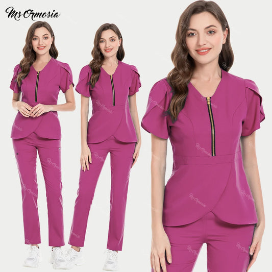 AL-44 Medical Scrubs Nurse Uniforms Beauty Top Straight Pant Nursing Set Women Multicolor Doctor Workwear