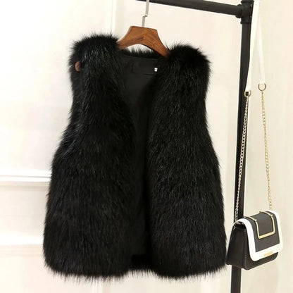 Fur Vest for Women Female Waistcoat Faux Fox Fur Overcoat Winter Jackets Thickened Warm Sleeveless Outwear Top