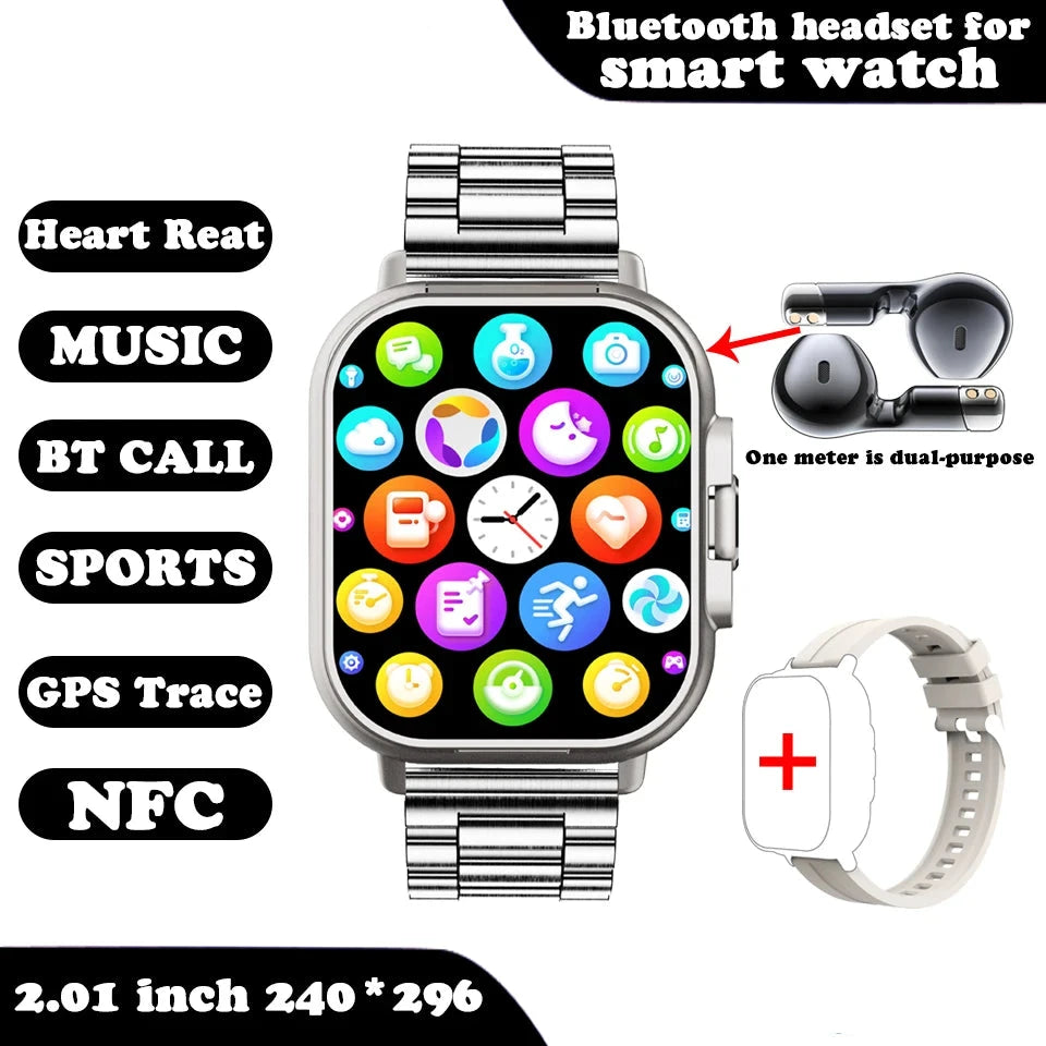 Smart Watch for women 2 in 1 With Earphone Smartwatch Bluetooth Call Watch GPS Track Heart Rate Monitor Play Music Metallic