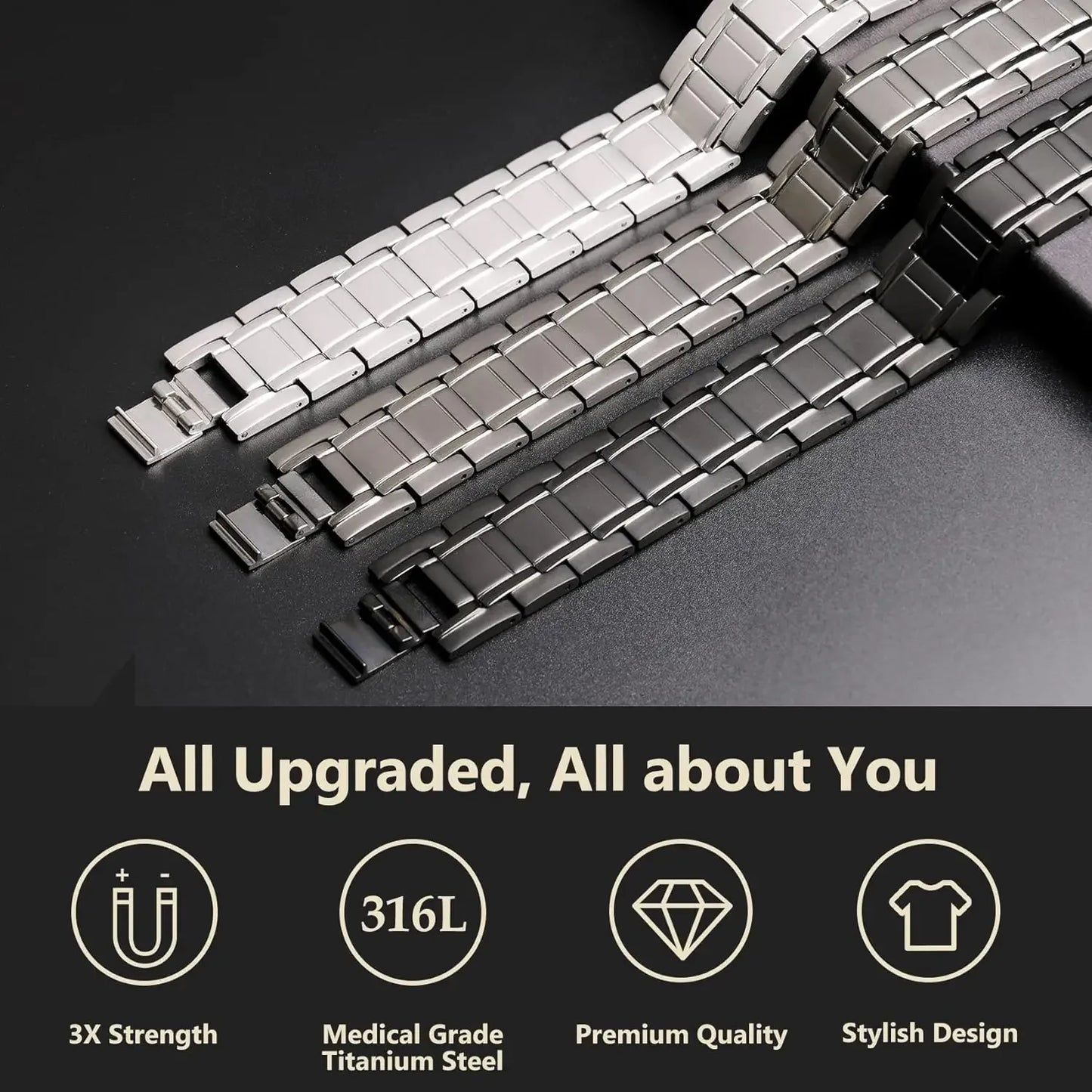 Titanium Steel Bracelets with 3X Ultra Strenth Neodymium Magnetic Therapy Link Bracelet for Men and Women