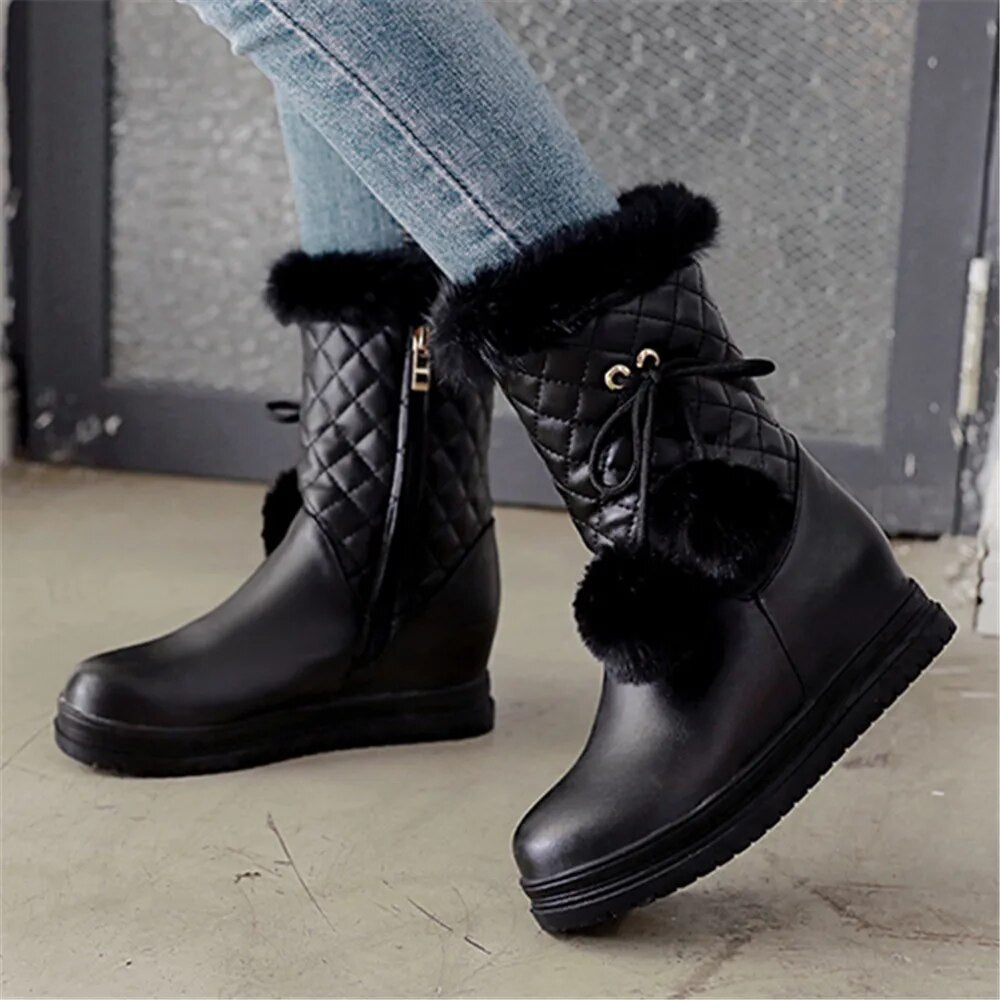 Winter Boots For Women - Botas de Invierno de Mujer Platform Thick Plush Warm Zip Black Color