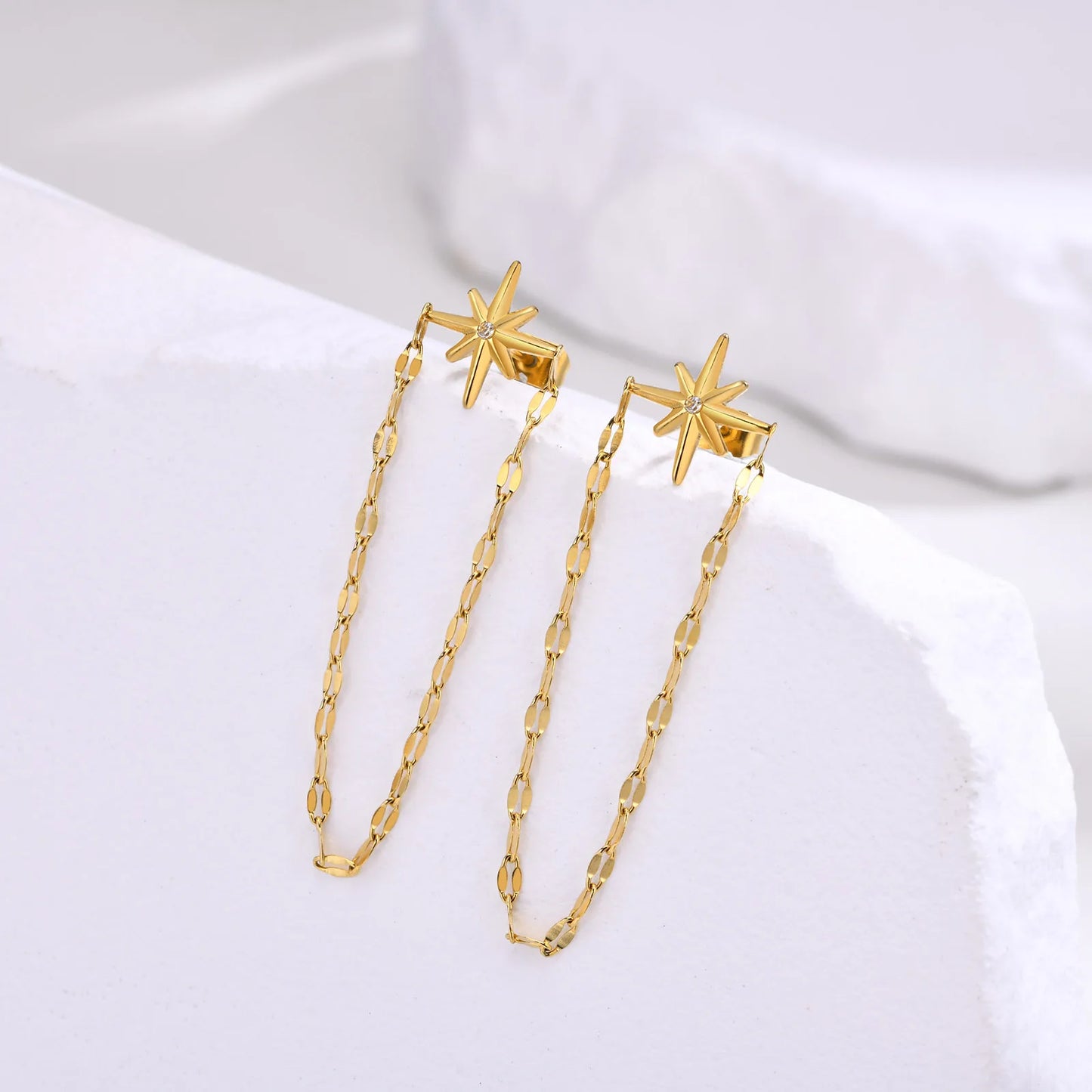 Earrings for Women Elegant Star, Gold Color Stainless Steel Chain Tassel Earrings Jewelry