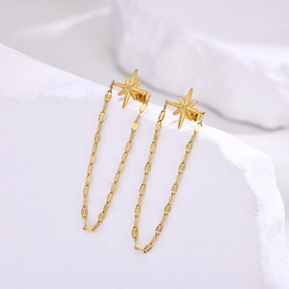 Earrings for Women Elegant Star, Gold Color Stainless Steel Chain Tassel Earrings Jewelry