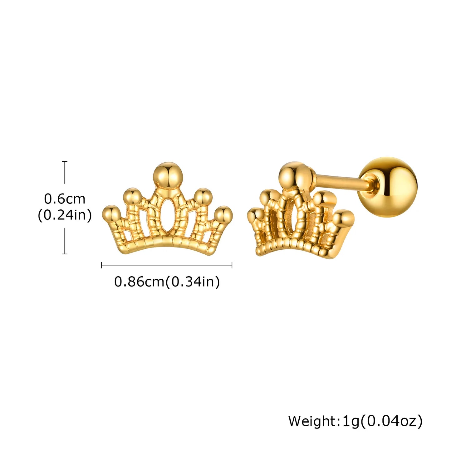 Earrings For Women Stainless Steel Stud Zircon Inlay, Hollowed Out Crown Gold Plated Fashion Jewelry