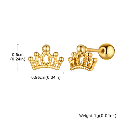 Earrings For Women Stainless Steel Stud Zircon Inlay, Hollowed Out Crown Gold Plated Fashion Jewelry