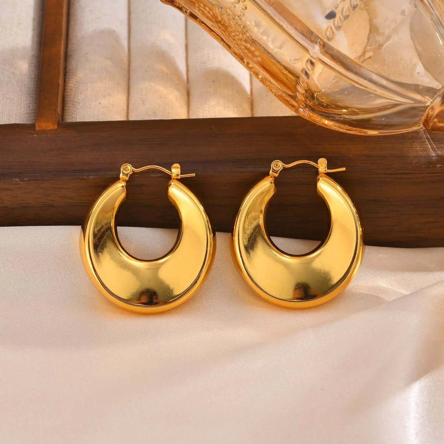 Earrings for Women 18K PVD Hoop, Gold Plated Stainless Steel Chunky Huggies Earrings, Minimalist Jewelry