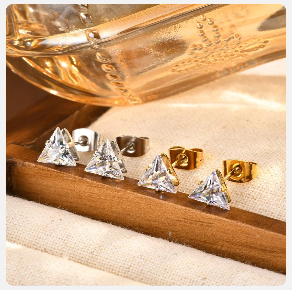 Earrings for Women AAA Cubic Zirconia Stone, Geometric Triangle Crystal Stud Earring, Unisex Jewelry