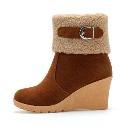 Winter Boots For Women - Botas de Invierno de Mujer Fur Warm Snow Boots Ladies Side Zip Wedges Flock Booties Ankle Boots Comfortable brown