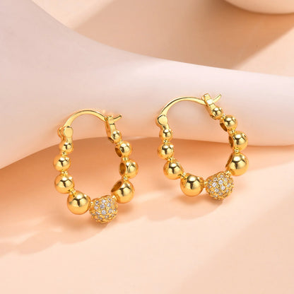 Earrings for Women Ball Beads Hoop Teens Girls, Glossy Smooth Metal Huggies, Minimalist Ear Jewelry