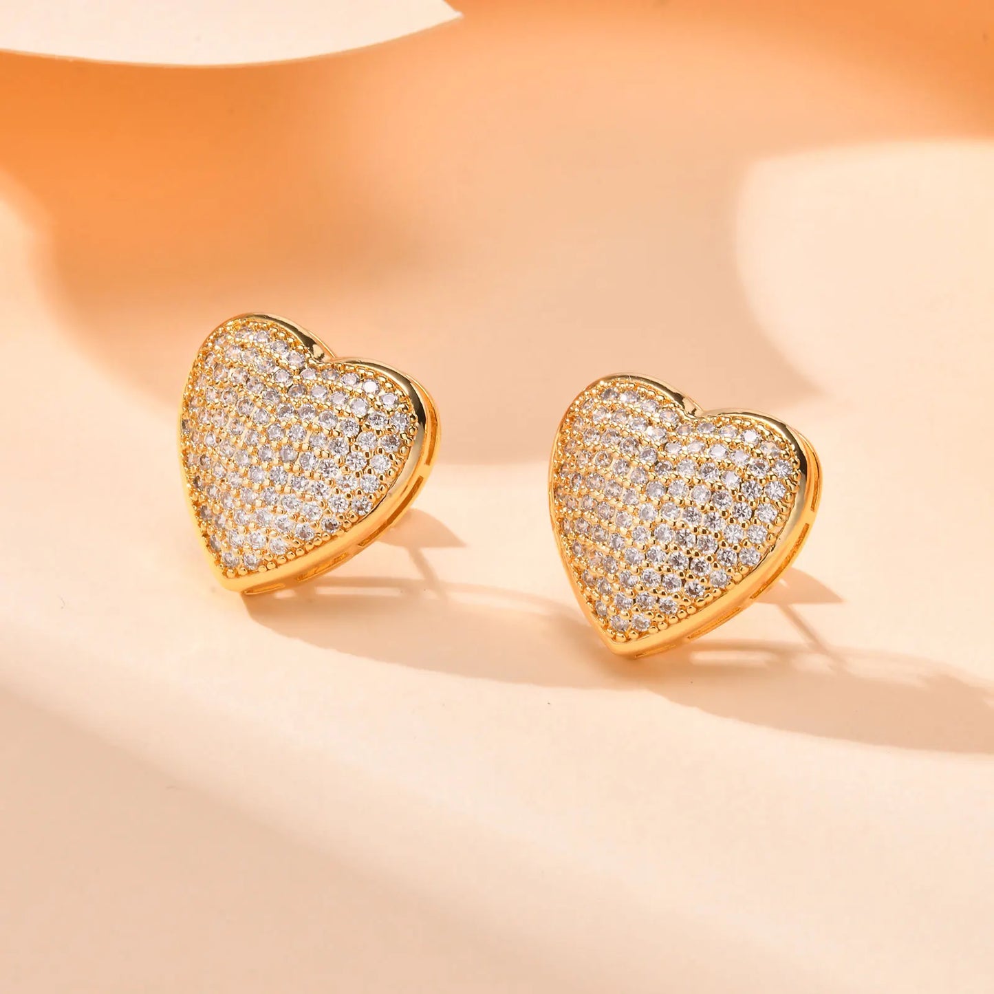 Earrings for Women Cute Love Heart Big Full AAA CZ Stones Heart Stud Earrings Jewelry