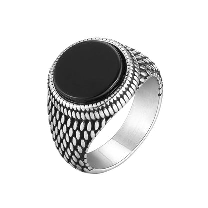 Men's Ring Retro Round Gemstone Ring Vintage Stainless Steel Unisex ring cover image