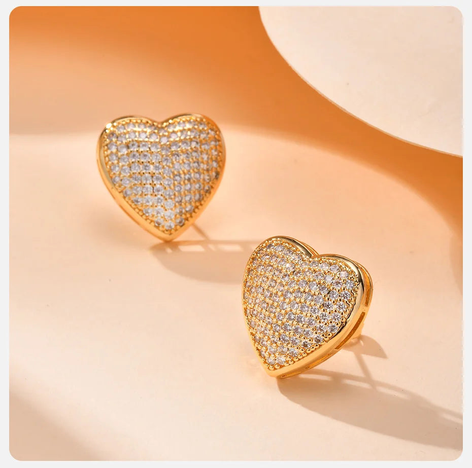 Earrings for Women Cute Love Heart Big Full AAA CZ Stones Heart Stud Earrings Jewelry