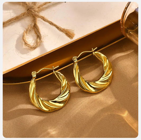 Earrings for Women Waterwave Textured Women Hoop Earrings Gold Color Anti Allergy Stainless Steel Huggie Dainty Ear Jewelry