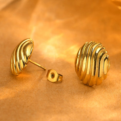 Earrings for Women Round Coin Stud Earrings, Gold Color Stainless Steel Shell Textured Earrings Jewelry