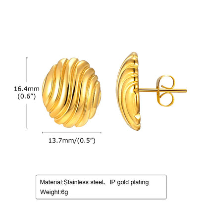 Earrings for Women Round Coin Stud Earrings, Gold Color Stainless Steel Shell Textured Earrings Jewelry