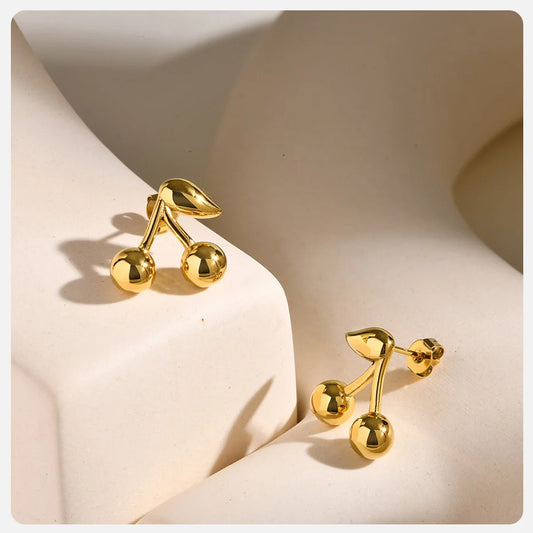 Earrings for Women Stainless Steel Cherry Stud Earrings Gold Plated For Women Fashion Jewelry